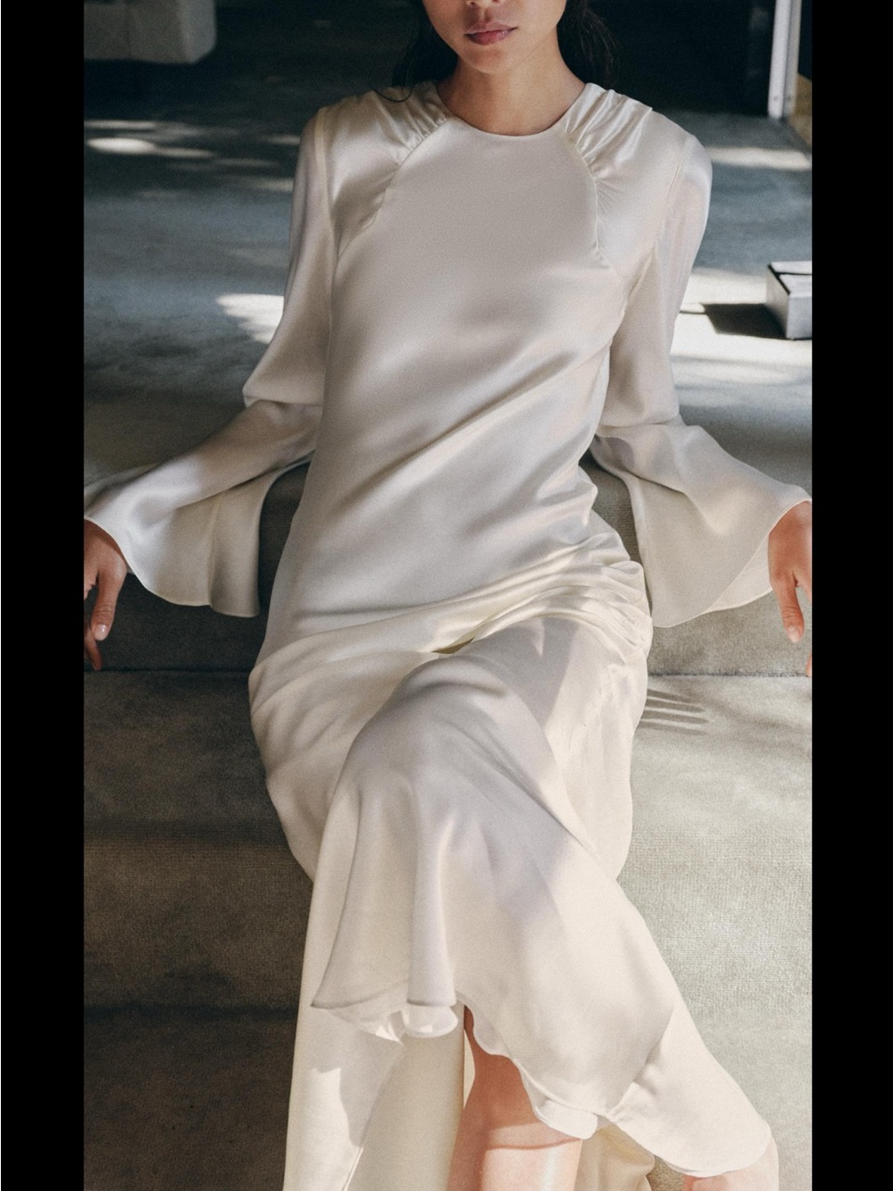 Zara Ivory Long-Sleeve Maxi Dress